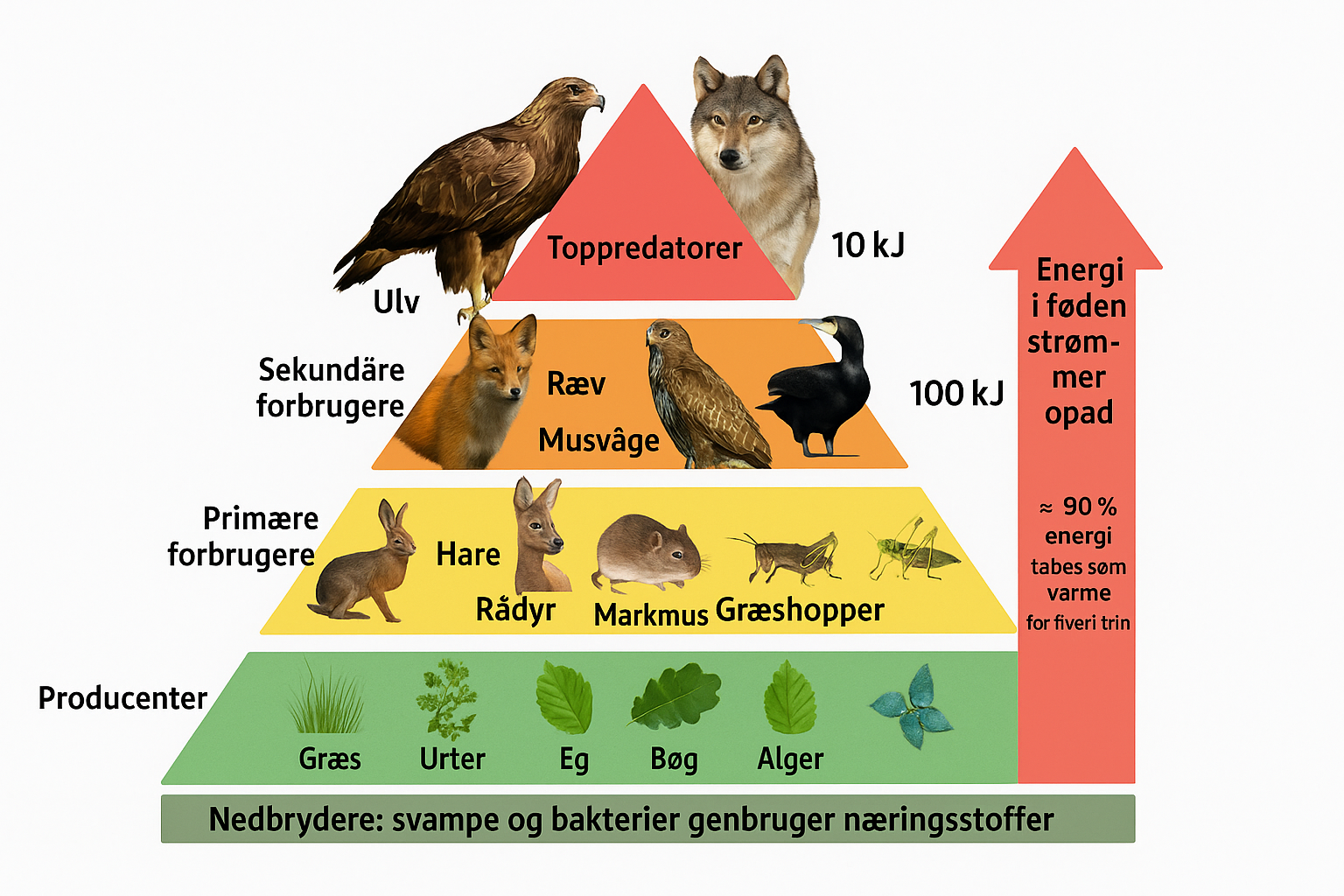 Energipyramide der viser energiflowet i et økosystem
